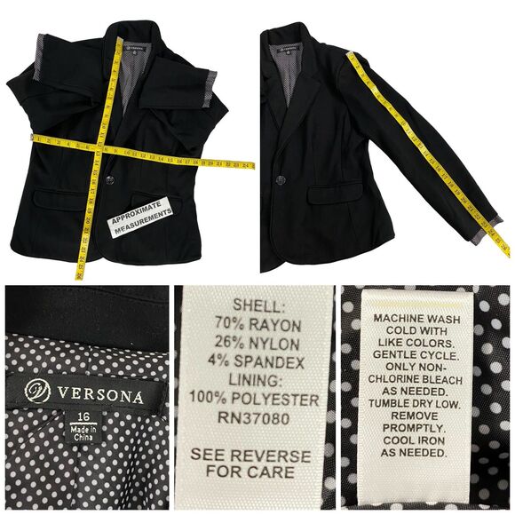 Versona Blazer Womens Size 16 Black Work Office Jacket Basic Minimalist Corpcore - Picture 5 of 16